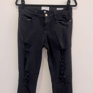 Frame black denim stretchy ripped jeans. Size 29